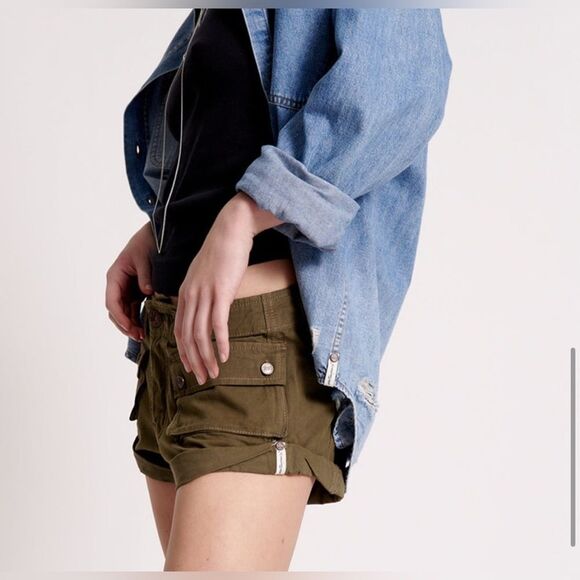 Free People One Teaspoon Dark Khaki Cadet Bandit Low-waist Short NWT Size 30 - Picture 3 of 14